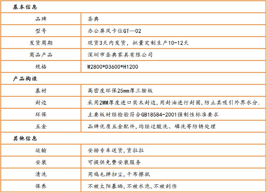 屏风工作位参数